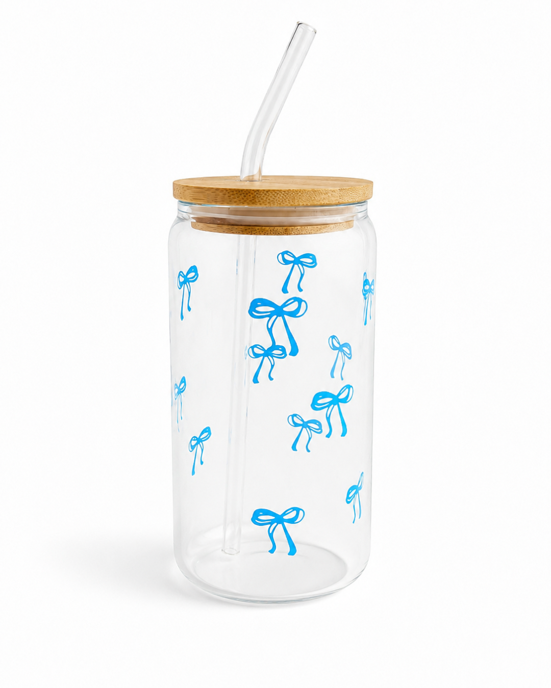 Glass Cup with Bamboo Lid & Glass Straw