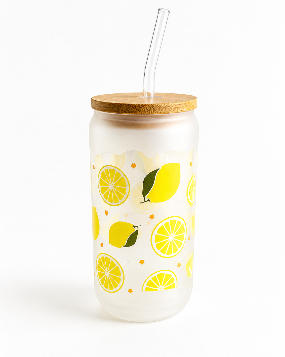 Glass Cup with Bamboo Lid & Glass Straw