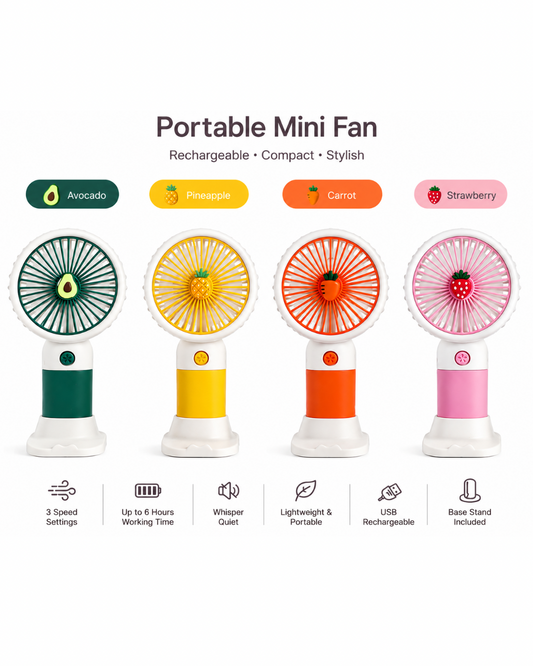 Portable USB Mini Fan - Rechargeable Handheld Desk Fan