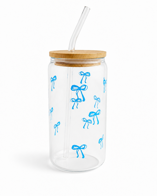 Glass Cup with Bamboo Lid & Glass Straw