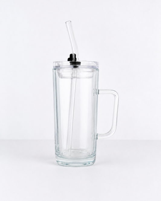 Glass Mug with Lid & Glass Straw