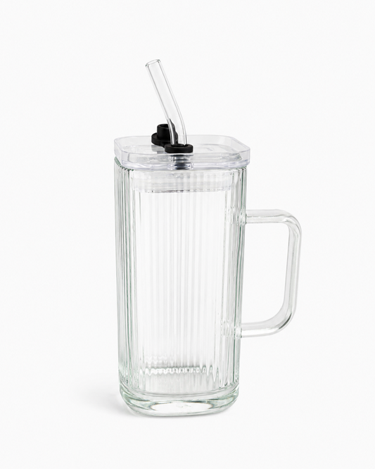 Glass Mug with Lid & Glass Straw